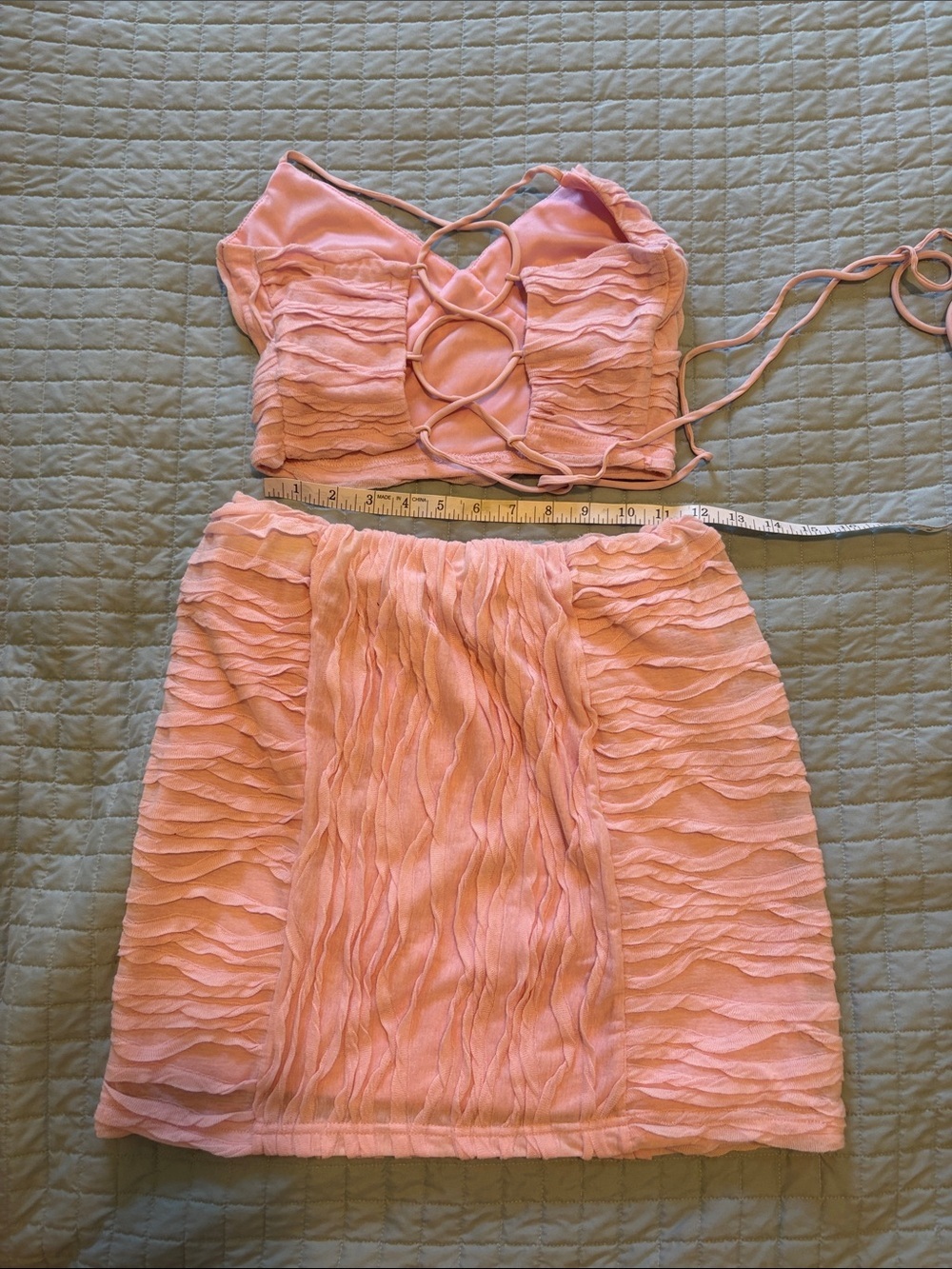Lavish Pink Textured Crop Cami & Mini Skirt Set - Picture 4 of 6